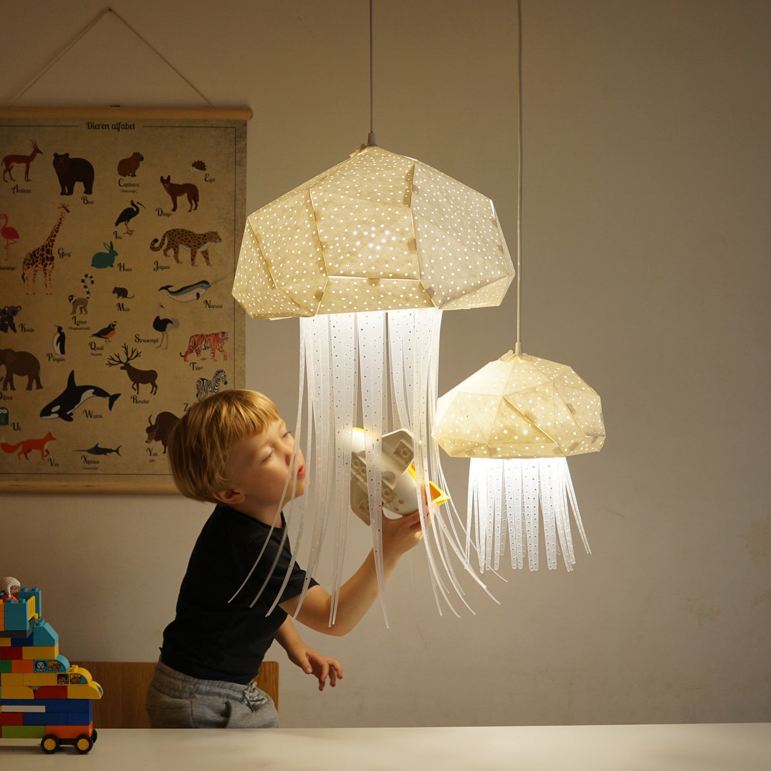 Medusa Origami Chandelier, Nursery Lamp, Origami Lighting, Gifts Animal ...