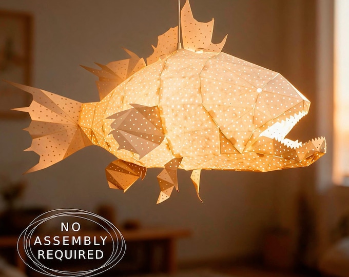 Lapu Lapu Fish Pendant Light | Handmade Paper Ceiling Lamp | Nursery & Kids Room Lighting | Ocean Decor