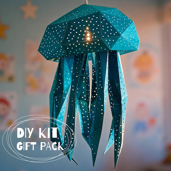 Bubble Jellyfish Lamp | DIY Night Light Papercraft Kit | Pinpoint Dot Paper Lantern | Nursery Bedroom Decor