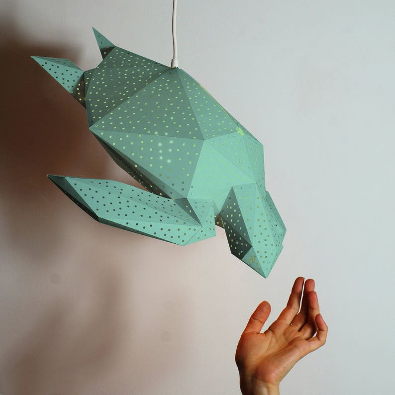 Sea Turtle Paper Lamp Shade, Natural Lamps, Geometric lamp, Origami Lampshade, Paper Lantern, Modern Pendant Light, Design Hanging Lamp image 4