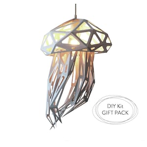 Jellyfish DIY paper sculpture, Nursery lampshade, Nature lover gift, Polygonal animals, Under the sea, Kids room lighting, Build your own