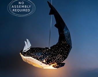 Baby Whale light, Whale Lamp, Nursery lamp, Origami lamp, Geometric lampshade, Design hanging lamp, Pendant lampshade, Origami lighting