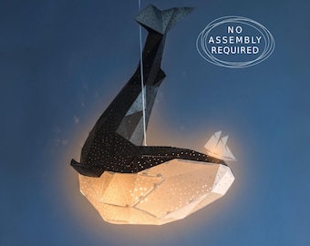 Whale light, Whale Lamp, Nursery lamp, Origami lamp, Geometric lampshade, Design hanging lamp, Pendant lampshade, Origami lighting