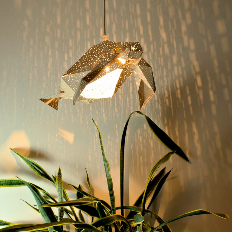 Sea Turtle Paper Lantern, Geometric lamp, Modern Pendant Light, Origami Lampshade, Natural Lamps, Paper Lamp Shade, Design Hanging Lamp image 4