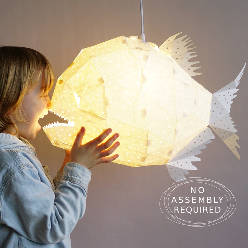 Glowfish lamp, Nursery Lamp, Kids' room, Origami light, Gifts animal lovers, Origami lamp, Fish lampshade, Geometric lamp, Ceiling lamp image 1