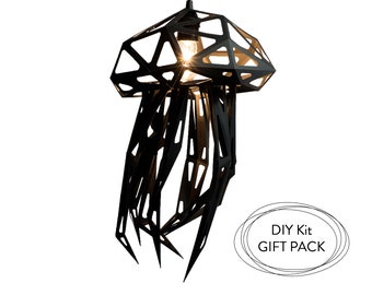 Jellyfish nature lover gift, geometric lamp, papercraft sculpture, origami lampshade, minimalist lamp, diy lowpoly lamp, black bedside lamps