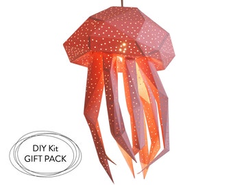 Jellyfish DIY Lampshade, Paper Lamp Shade, Livingroom Decor,  Geometric lamp, Kids Room Nightlight, Origami Lampshade, Natural Lamps