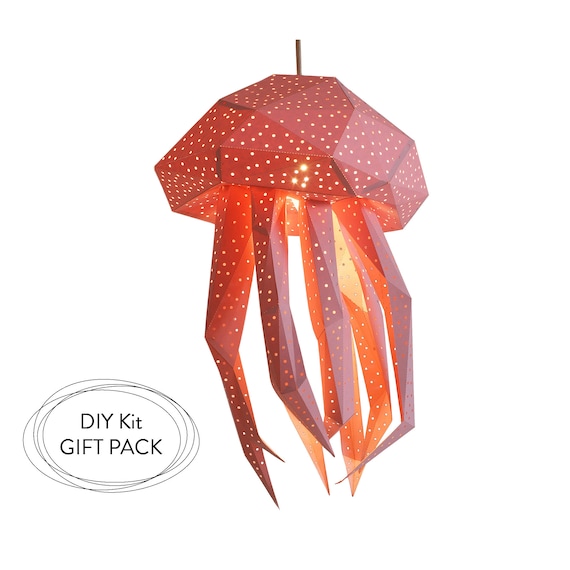 Jellyfish DIY Lampshade, Paper Lamp Shade, Livingroom Decor,  Geometric lamp, Kids Room Nightlight, Origami Lampshade, Natural Lamps