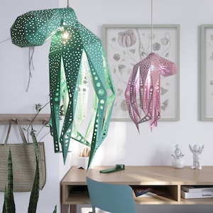 Octopus DIY gift kit, nature lover gift, under the sea, origami lampshade, 3d papercraft, geometric lamp, paper light shade, minimalist lamp Bild 3