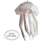 Jellyfish paperlamp, 3d paper sculpture, Origami Lamp, Nursery Lamp Shade,  Livingroom Decor, DIY Pendant Light, Natural Lamps