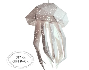 Jellyfish paperlamp, 3d paper sculpture, Origami Lamp, Nursery Lamp Shade,  Livingroom Decor, DIY Pendant Light, Natural Lamps