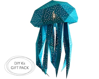 Jellyfish DIY gift kit, DIY paper sculpture, 3d paper sculpture, Low poly animal, 3d model papercraft, 3dpapercraft, Low poly papercraft
