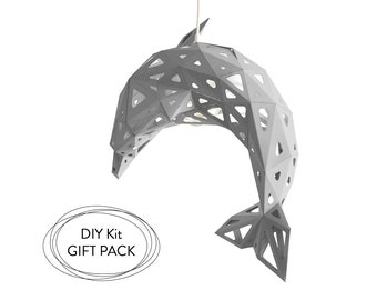 Dolphin DIY gift kit, 3d paper sculpture, Low poly animal, Paper lampshade, 3dpapercraft, DIY paper sculpture, Origami lamp,