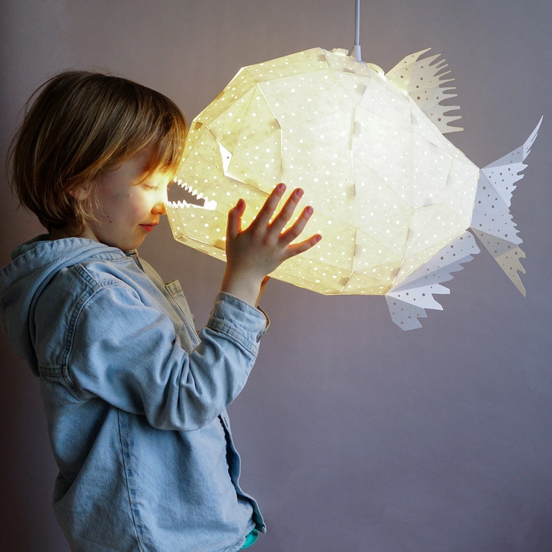Glowfish lamp, Nursery Lamp, Kids' room, Origami light, Gifts animal lovers, Origami lamp, Fish lampshade, Geometric lamp, Ceiling lamp image 6