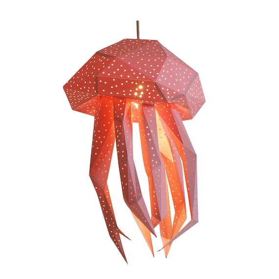 Jellyfish Diy Lampshade Paper Lamp Shade Livingroom Decor Geometric Lamp Kids Room Nightlight Origami Lampshade Natural Lamps