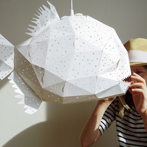 Glowfish lamp, Nursery Lamp, Kids' room, Origami light, Gifts animal lovers, Origami lamp, Fish lampshade, Geometric lamp, Ceiling lamp image 7