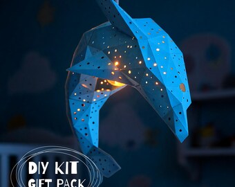Bubble Dolphin Lamp | DIY Night Light Papercraft Kit | Pinpoint Dot Paper Lantern | Nursery Bedroom Decor