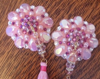 Snowy Sparkly Pink Diamond Pasties with Pink Tassels