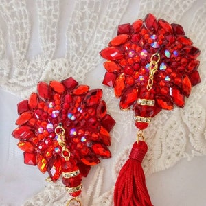 Diamond Star Ruby Red Rock Star Absolut Red nipple tassels, 3 in 1 burlesque pasties, nipple covers by D. Lovely Pasties Design. image 1