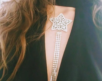 Étoile Filante-Strass étoile autocollant corps applique avec chaînes en cristal collier choker, corps chaîne décoration corps bijoux