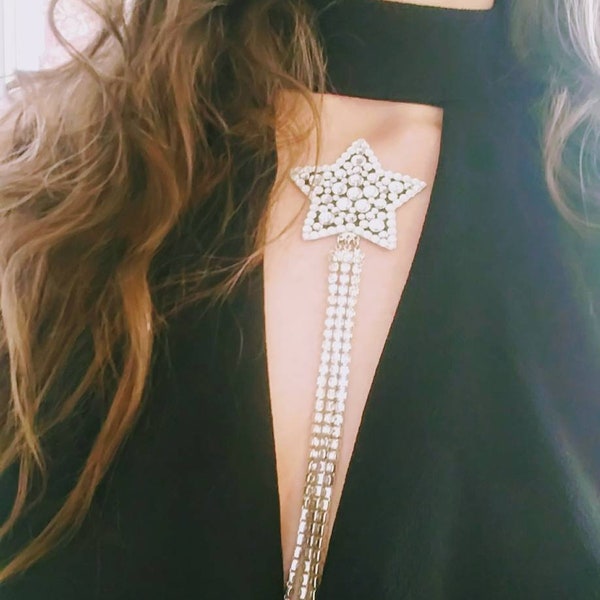 Étoile Filante-Rhinestone star body sticker applique with crystal chains necklace choker, body chain decoration body jewelry