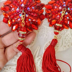 Diamond Star Ruby Red Rock Star Absolut Red nipple tassels, 3 in 1 burlesque pasties, nipple covers by D. Lovely Pasties Design. image 7