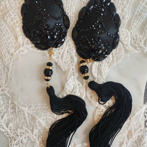 Black Lace teardrop Dangle tassels burlesque pasties, nipple tassels by D. Lovely Pasties Design