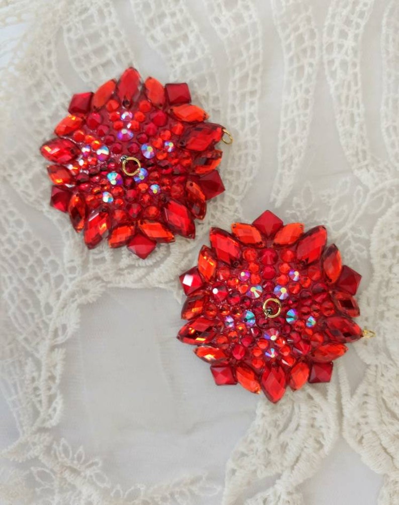 Diamond Star Ruby Red Rock Star Absolut Red nipple tassels, 3 in 1 burlesque pasties, nipple covers by D. Lovely Pasties Design. image 5