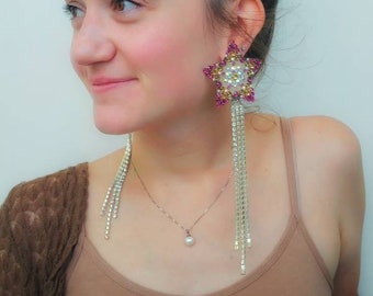 Shooting Stars dangle drop crystal earrings by D. Lovely Pasties Design