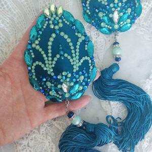 VIXEN LACE-Rhinestones teardrop dangle tassels burlesque pasties, nipple covers pasties by D. Lovely Pasties Design.