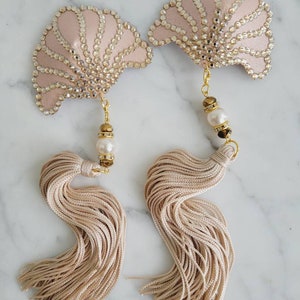 Art deco Art nouveau fan burlesque pasties, mermaid shell nipple tassels, nippies, nipple covers: &quot;La Coquette&quot;