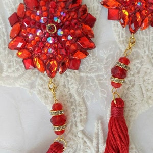 Diamond Star Ruby Red Rock Star Absolut Red nipple tassels, 3 in 1 burlesque pasties, nipple covers by D. Lovely Pasties Design. image 8