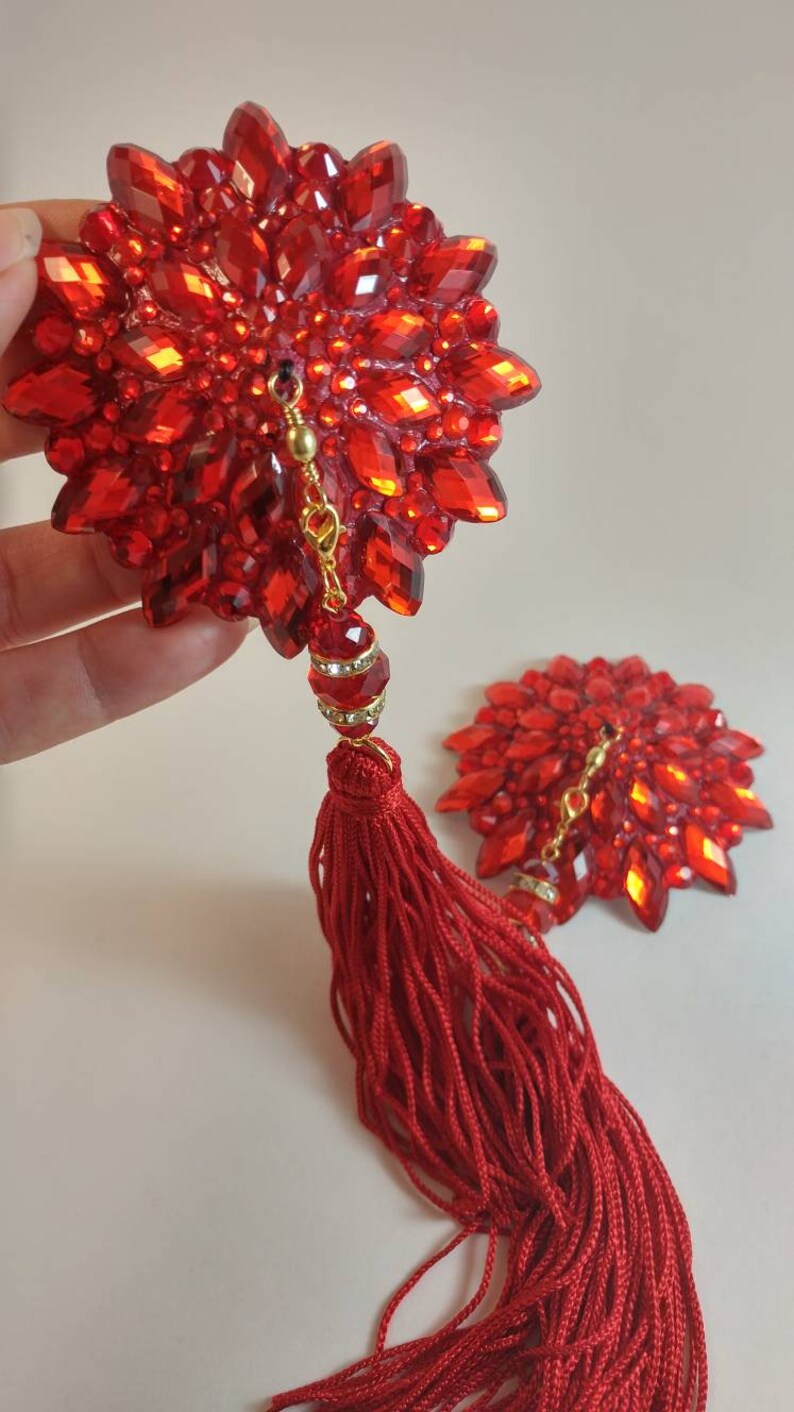 True Red Burlesque Pasties Nipple Tassels Nipple Covers : - Etsy