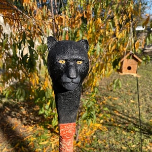 Black jaguar hiking stick, hiking staff, wood hiking stick, hand carved hiking stick, walking stick, art hiking stick, walking staff