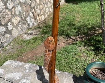 Red Diamondback Rattlesnake hiking stick,  hand carved snake hiking stick, hiking stick, Snake walking stick, walking staff, walking cane