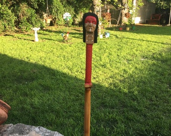 Hand Carved Cedar Hiking Stick, Painted Art Walking Staff