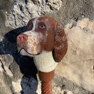 Springer Spaniel hand carved hiking stick, hiking staff, trekking pole, custom made hiking stick, fancy hiking stick, wood hiking stick.