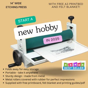 Lino Cut Press, Intaglio, Collograph, Intaglio, Printmaking. Made from Casting & Metal. Rubber rollers for optimum and even pressure