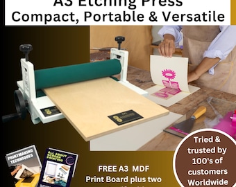Lino Cut Press, Intaglio, Collograph, Intaglio, Printmaking. Made from Casting & Metal. Rubber rollers for optimum and even pressure