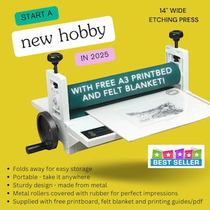 Intaglio Etching Press, Lino Cut Press, Collograph, Intaglio, Printmaking. Made from from Casting & Metal. Rubber rollers for better prints.