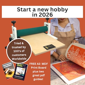 Etching Press, Lino Cut Press, Collograph, Intaglio, Printmaking. Made from from Casting & Metal. Rubber rollers for better prints.