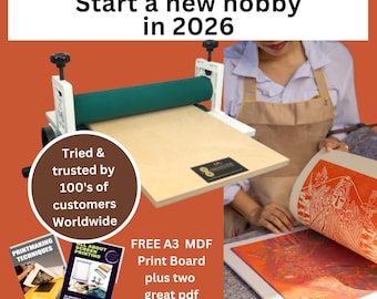 Etching Press, Lino Cut Press, Collograph, Intaglio, Printmaking. Made from from Casting & Metal. Rubber rollers for better prints.