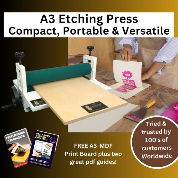 Intaglio Etching Press, Lino Cut Press, Collograph, Intaglio, Printmaking. Made from from Casting & Metal. Rubber rollers for better prints.