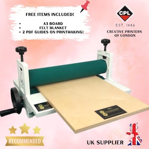Etching Press, Lino Cut Press, Collograph, Intaglio, Printmaking. Made from from Casting & Metal. Rubber rollers for better prints.