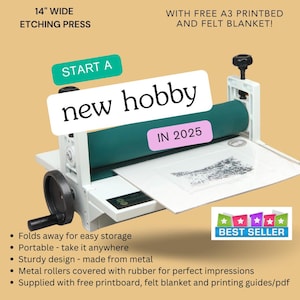Intaglio Etching Press, Lino Cut Press, Collograph, Intaglio, Printmaking. Made from from Casting & Metal. Rubber rollers for better prints.
