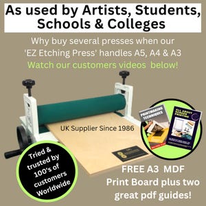 Etching Press, Lino Cut Press, Collograph, Intaglio, Printmaking. Made from from Casting & Metal. Rubber rollers for better prints.