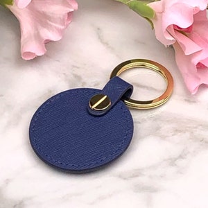 Round Shaped Keyfob - Personalised with three initials. Xmas Gift, Real Saffiano Leather, High Quality, Printed Saffiano Leather Keyring