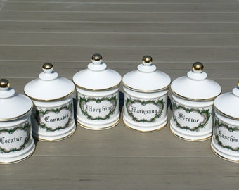 ONE very rare vintage Limoges porcelain apothecary jar lidded ceramic pharmacy pot medicine container stash box