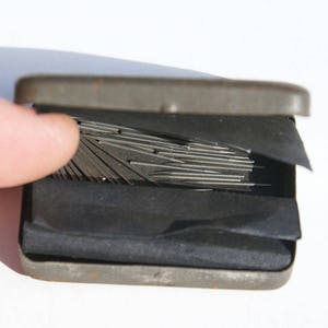 Antique phonograph needles in rustic tin vintage gramophone needles record player music collector gift