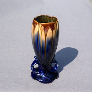 Belgian antique Faiencerie Thulin vase art nouveau drip glaze ceramics Jugendstil pedestal vase